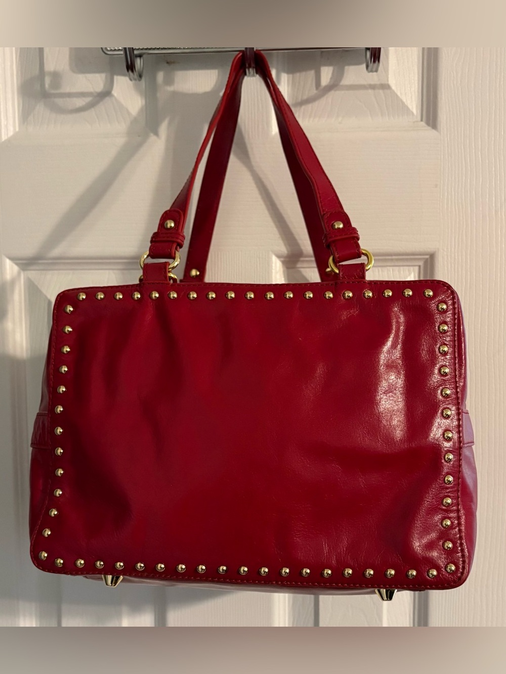 Badgley Mischka “Nina” Vegan Leather Cube Satchel/Gold Studded Box Tote